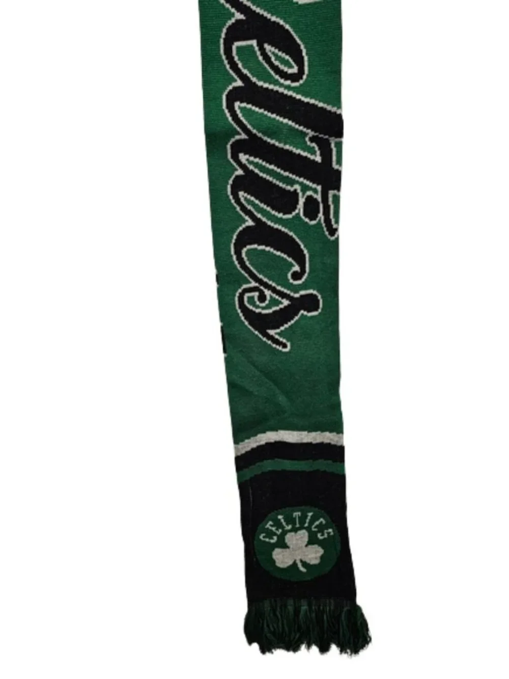 Boston Celtics FOCO NBA Knit Scarf — Green Black Script Logo Shamrock Fringe